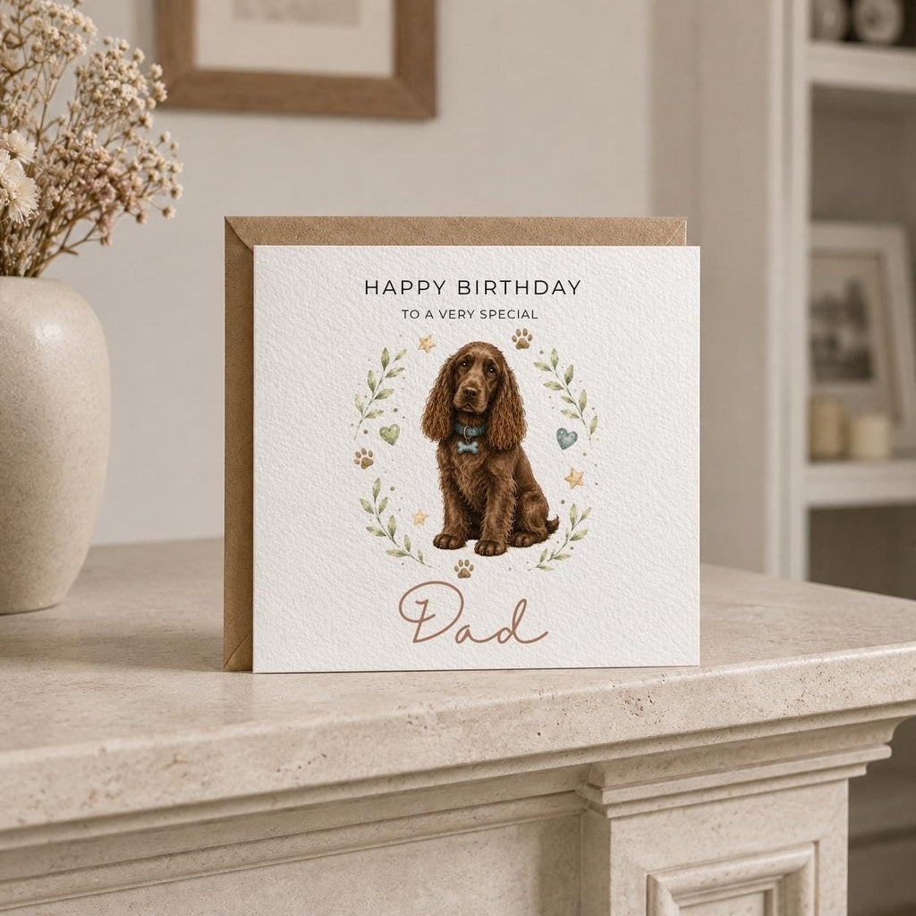 Personalised Spaniel Dog Theme Birthday Card for Husband, Dad, Grandad, Son,  Uncle, Brother etc