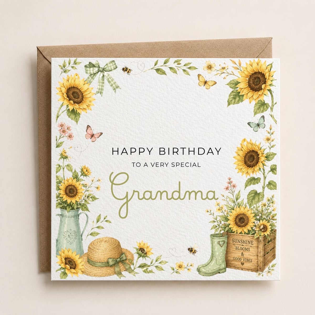 Personalised Sunflower Theme Birthday Card for Wife, Mum, Grandma, Daughter, Auntie, Sister etc
