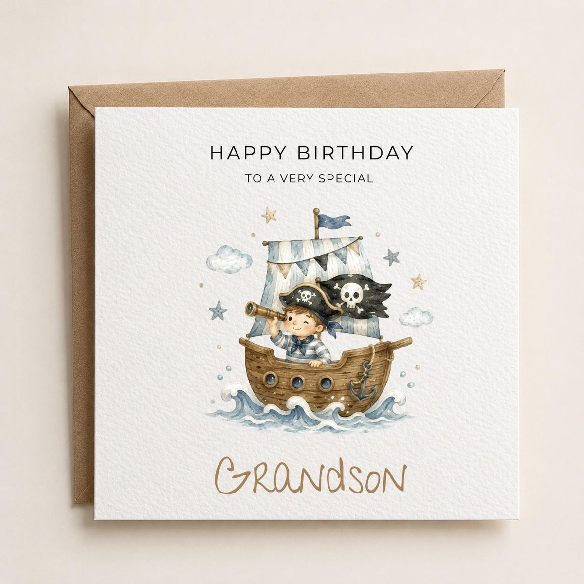 Personalised Pirate Theme Birthday Card for Son, Grandson, Brother etc