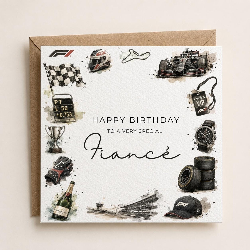 Personalised F1 Theme Birthday Card for Husband, Dad, Grandad, Son,  Uncle, Brother etc