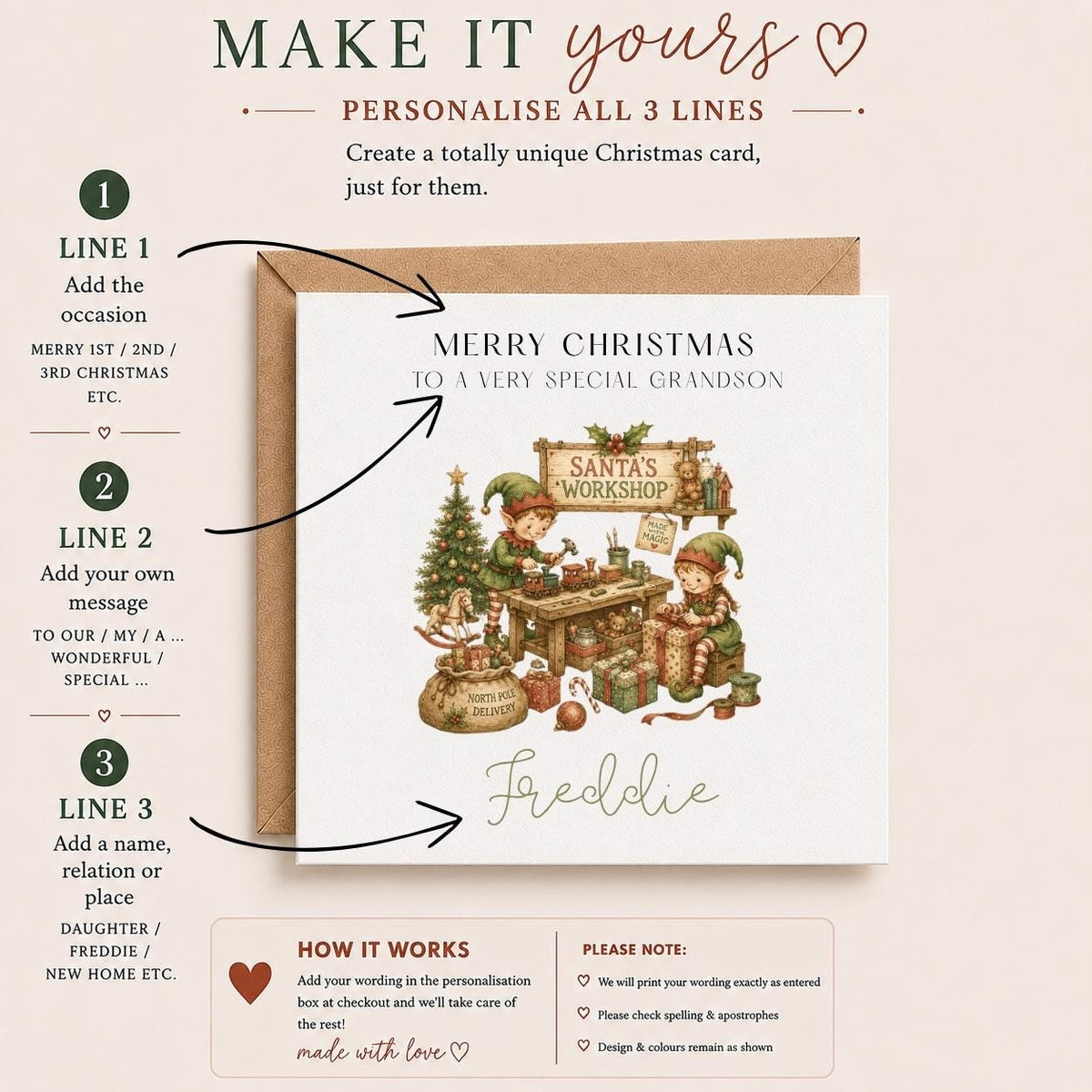 Personalised Kids Christmas Card | For Children | Completely Customisable | Festive Children's Greetings Card | Elves Theme