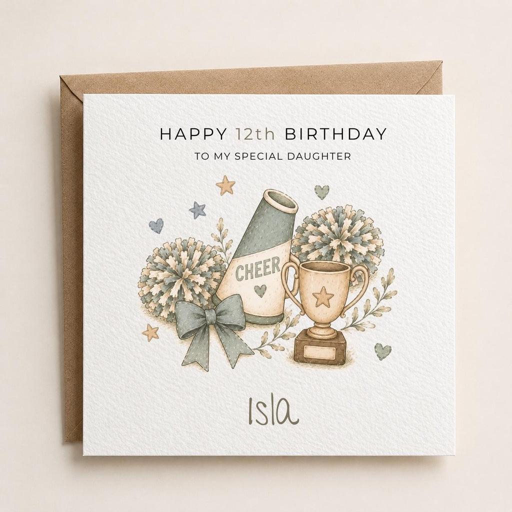 Personalised Cheerleading Theme Birthday Card for Daughter, Granddaughter, Sister etc