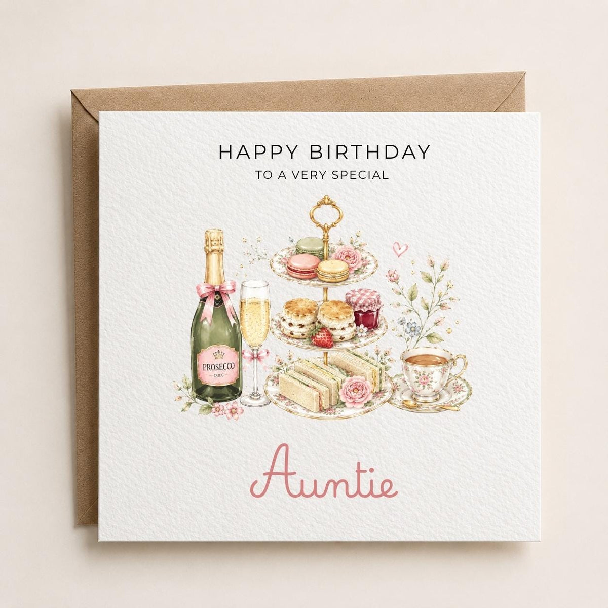 Personalised Afternoon Tea Theme Birthday Card for Wife, Mum, Grandma, Daughter, Auntie, Sister etc
