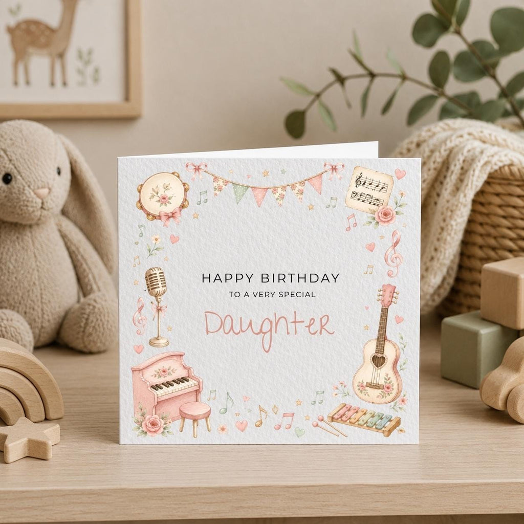 Personalised Music Theme Birthday Card for Daughter, Granddaughter, Sister etc
