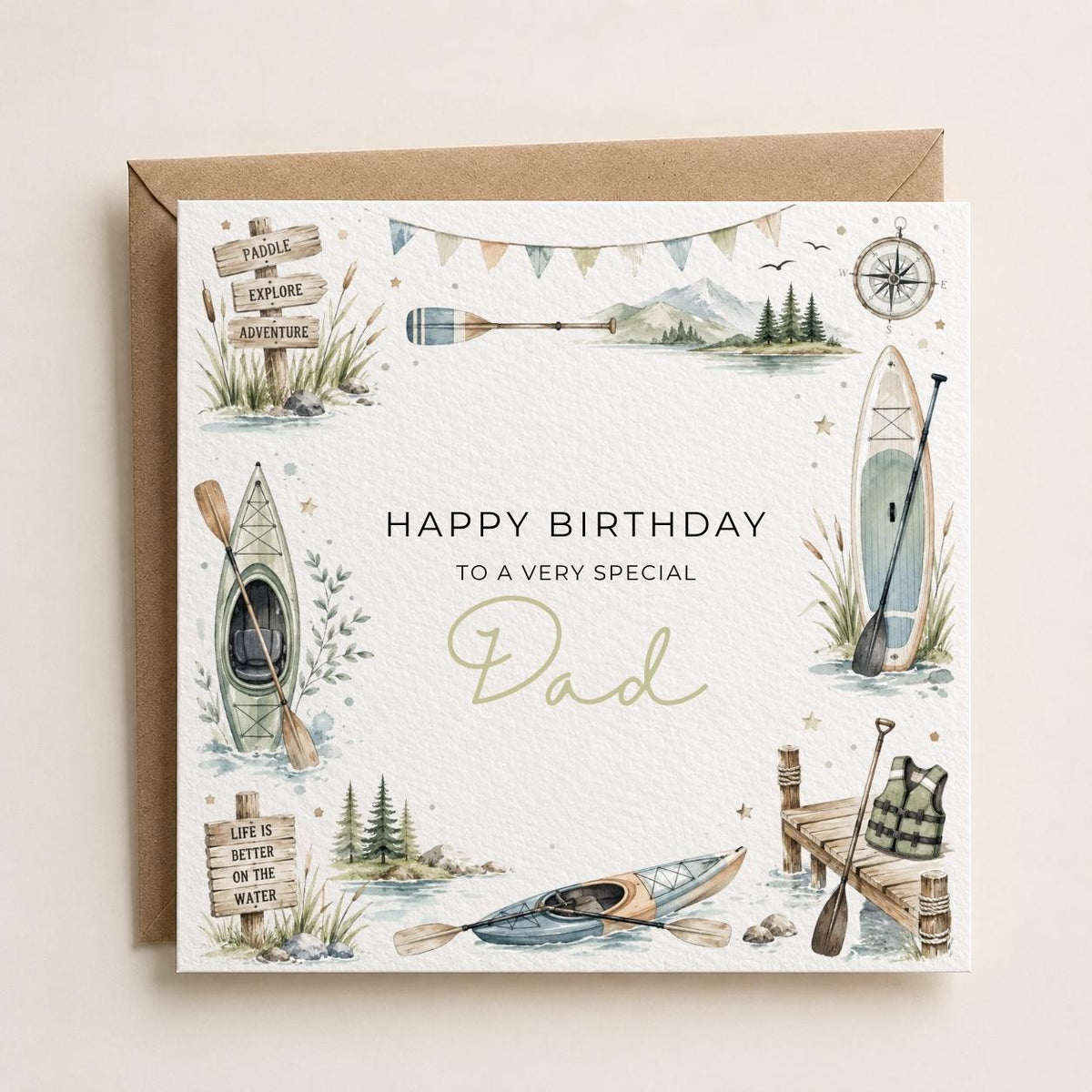 Personalised Kayaking Theme Birthday Card for Husband, Dad, Grandad, Son,  Uncle, Brother etc