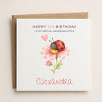 Personalised Ladybird Theme Birthday Card for Daughter, Granddaughter, Sister etc