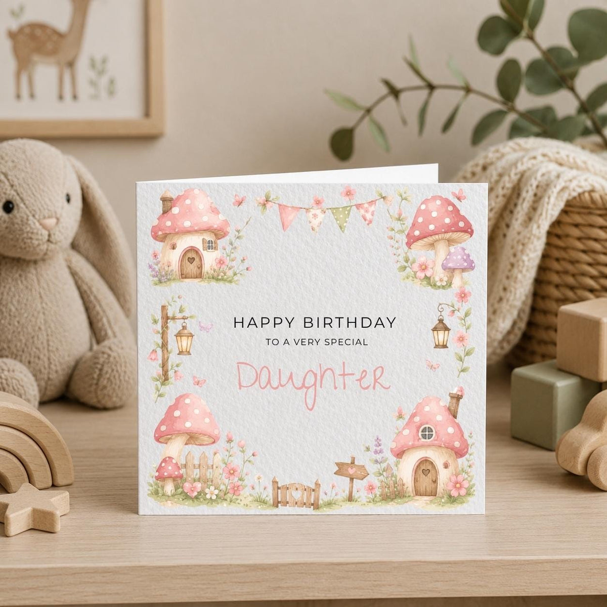 Personalised Mushroom Theme Birthday Card for Daughter, Granddaughter, Sister etc