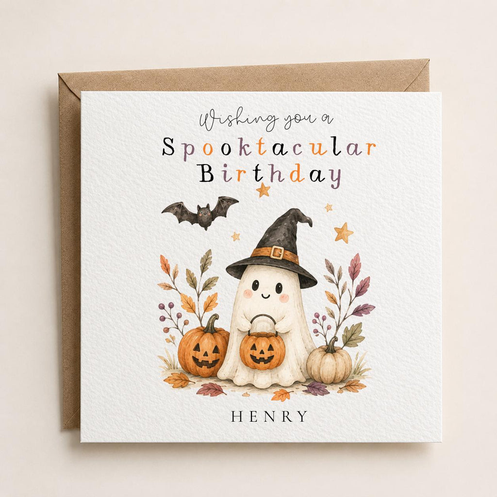 Personalised Halloween Ghost Card, Spooky Birthday Greeting, Custom Name Gift