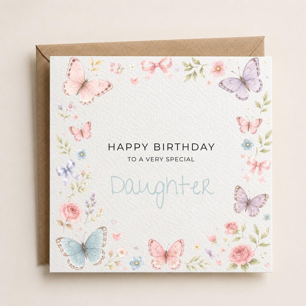 Personalised Butterfly Theme Birthday Card for Daughter, Granddaughter, Sister etc