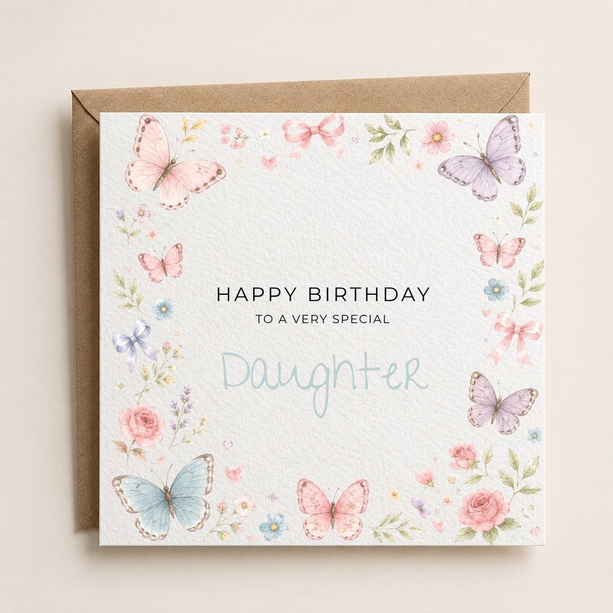 Personalised Butterfly Theme Birthday Card for Daughter, Granddaughter, Sister etc