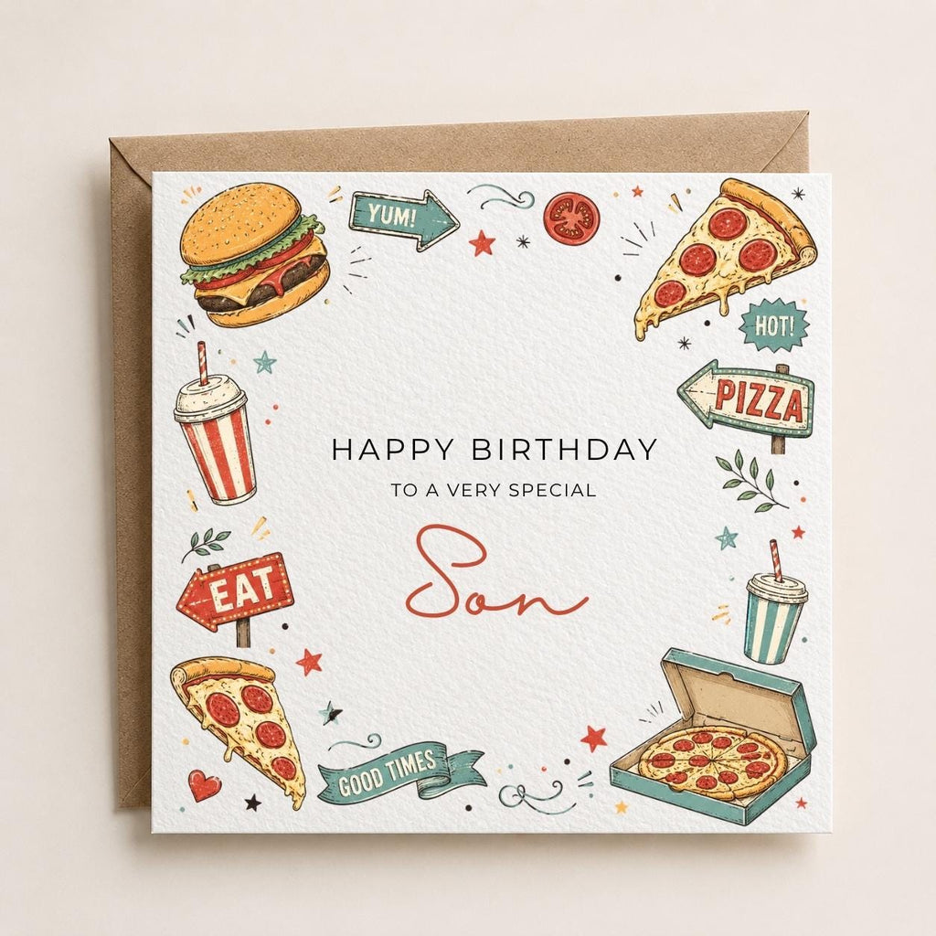 Personalised Pizza Theme Birthday Card for Husband, Dad, Grandad, Son,  Uncle, Brother etc