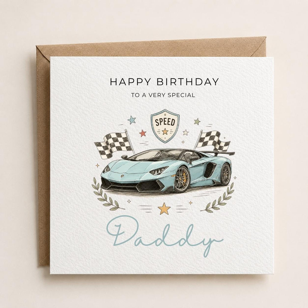 Personalised Sports Car Theme Birthday Card for Husband, Dad, Grandad, Son,  Uncle, Brother etc
