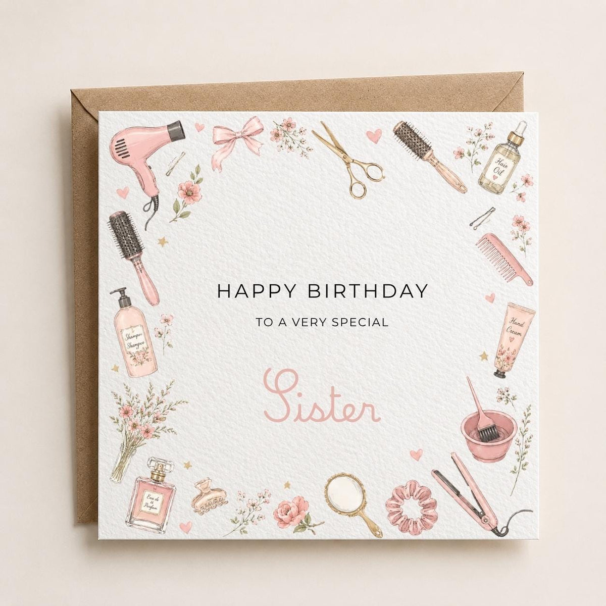 Personalised Hairdresser Theme Birthday Card for Wife, Mum, Grandma, Daughter, Auntie, Sister etc