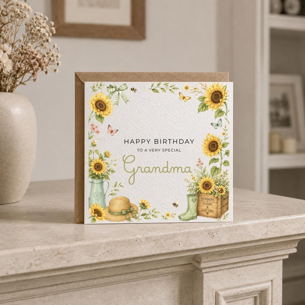 Personalised Sunflower Theme Birthday Card for Wife, Mum, Grandma, Daughter, Auntie, Sister etc
