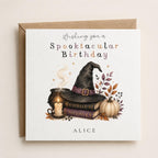 Personalised Halloween Couple Card, Witch Hat Birthday Greeting – Vintage Style