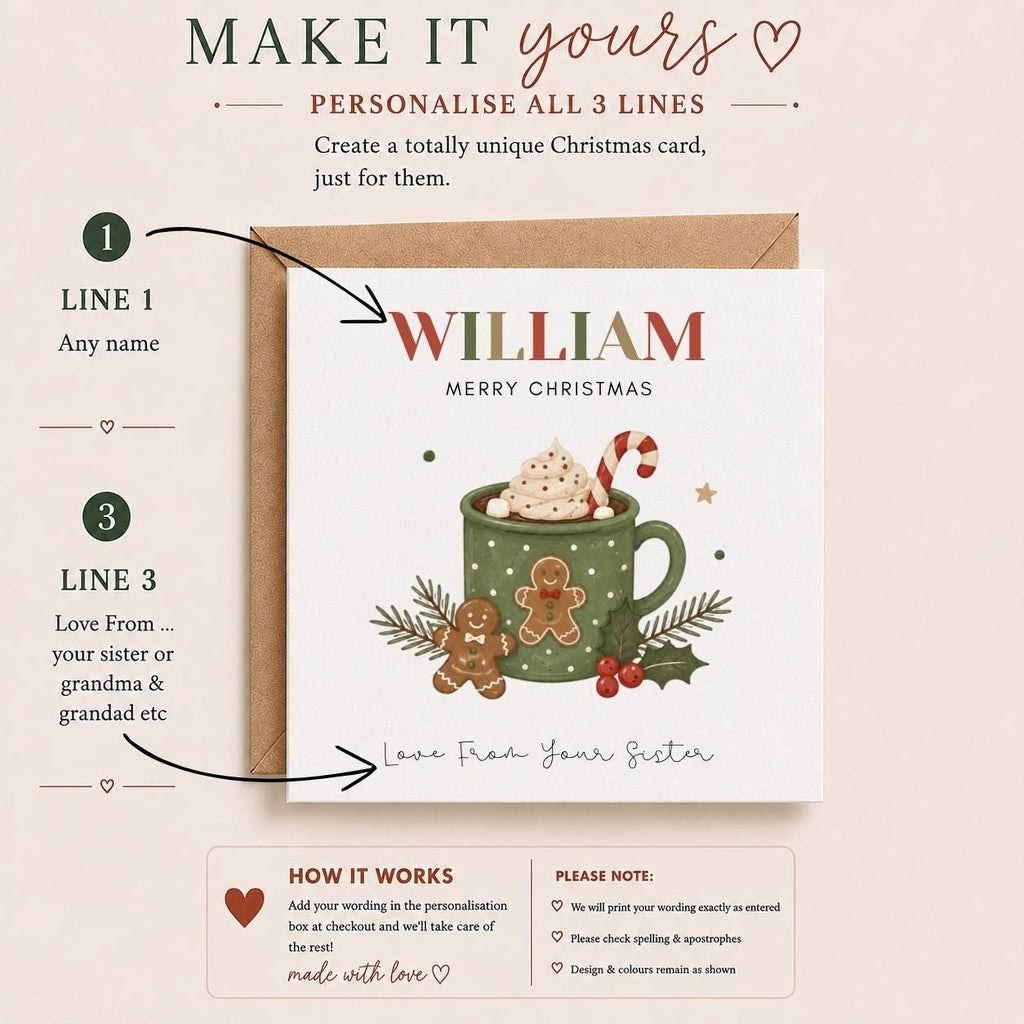 Personalised Christmas Card | For Children | Completely Customisable | Festive Children's Greetings Card