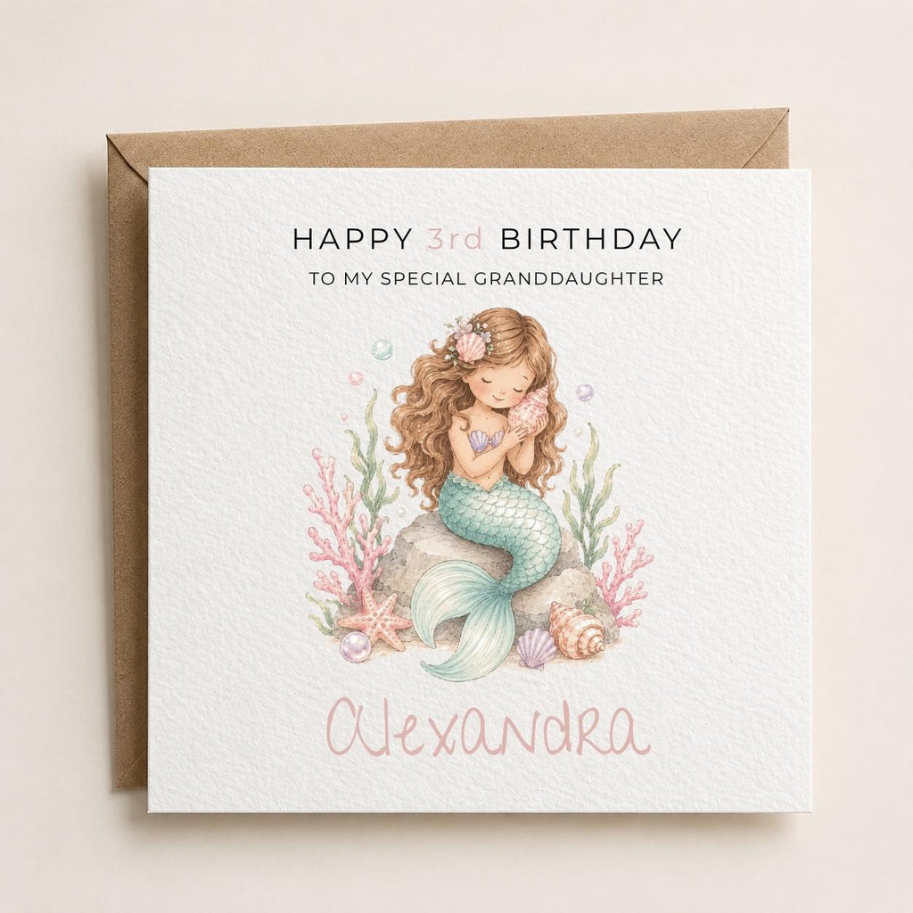 Personalised Mermaid Theme Birthday Card for Daughter, Granddaughter, Sister etc