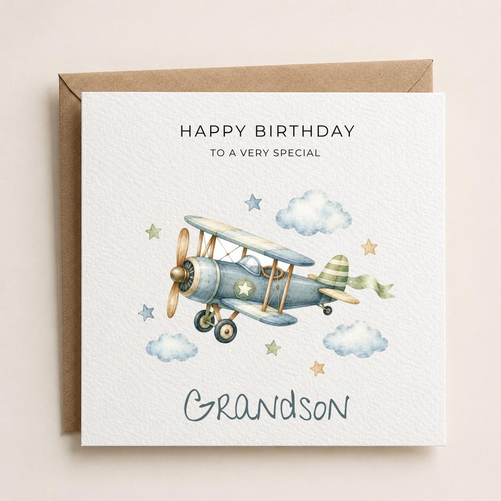 Personalised Airplane Theme Birthday Card for Son, Grandson, Brother etc