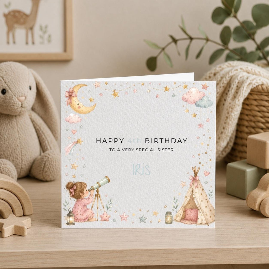 Personalised Stargazing Theme Birthday Card for Daughter, Granddaughter, Sister etc