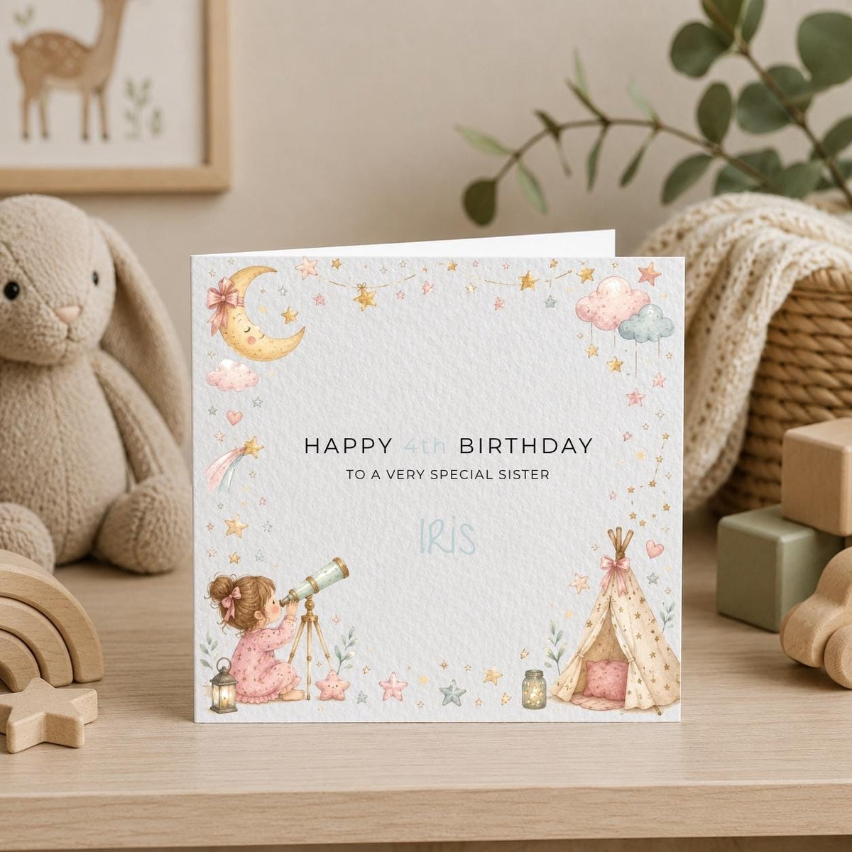 Personalised Stargazing Theme Birthday Card for Daughter, Granddaughter, Sister etc