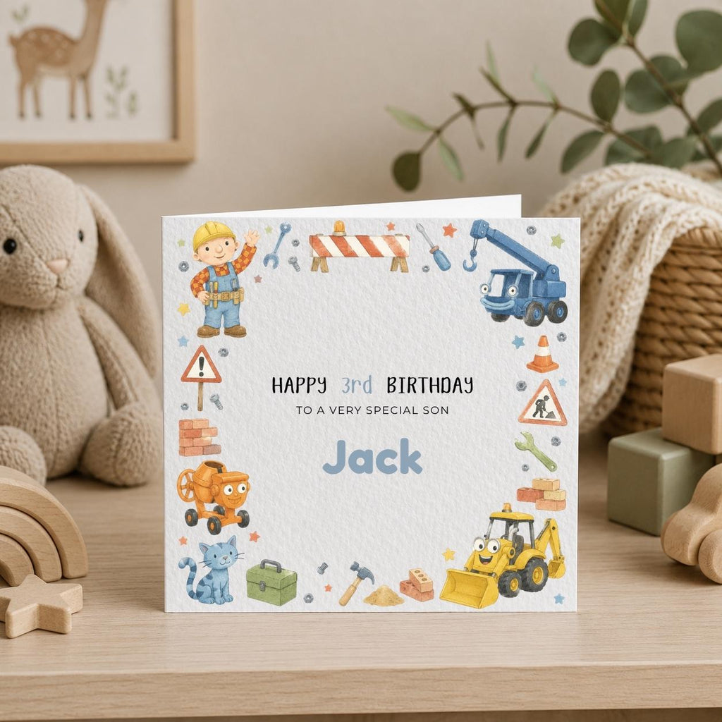 Personalised Bob and Crew Birthday Card for Son | Construction Theme Greeting