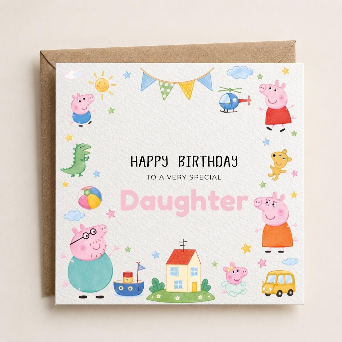 Personalised TV Pig | Peppa Theme Birthday Card for Son, Daughter, Brother, Sister, Friend etc