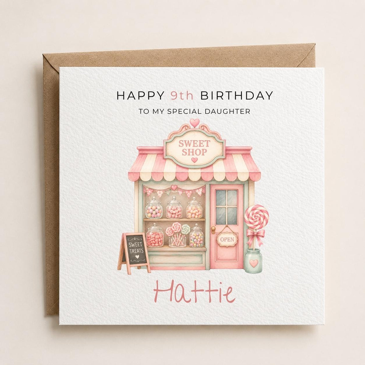 Personalised Sweets Theme Birthday Card for Daughter, Granddaughter, Sister etc