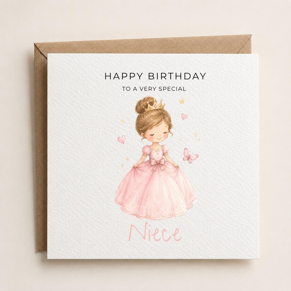 Personalised Princess Theme Birthday Card for Daughter, Granddaughter, Sister etc