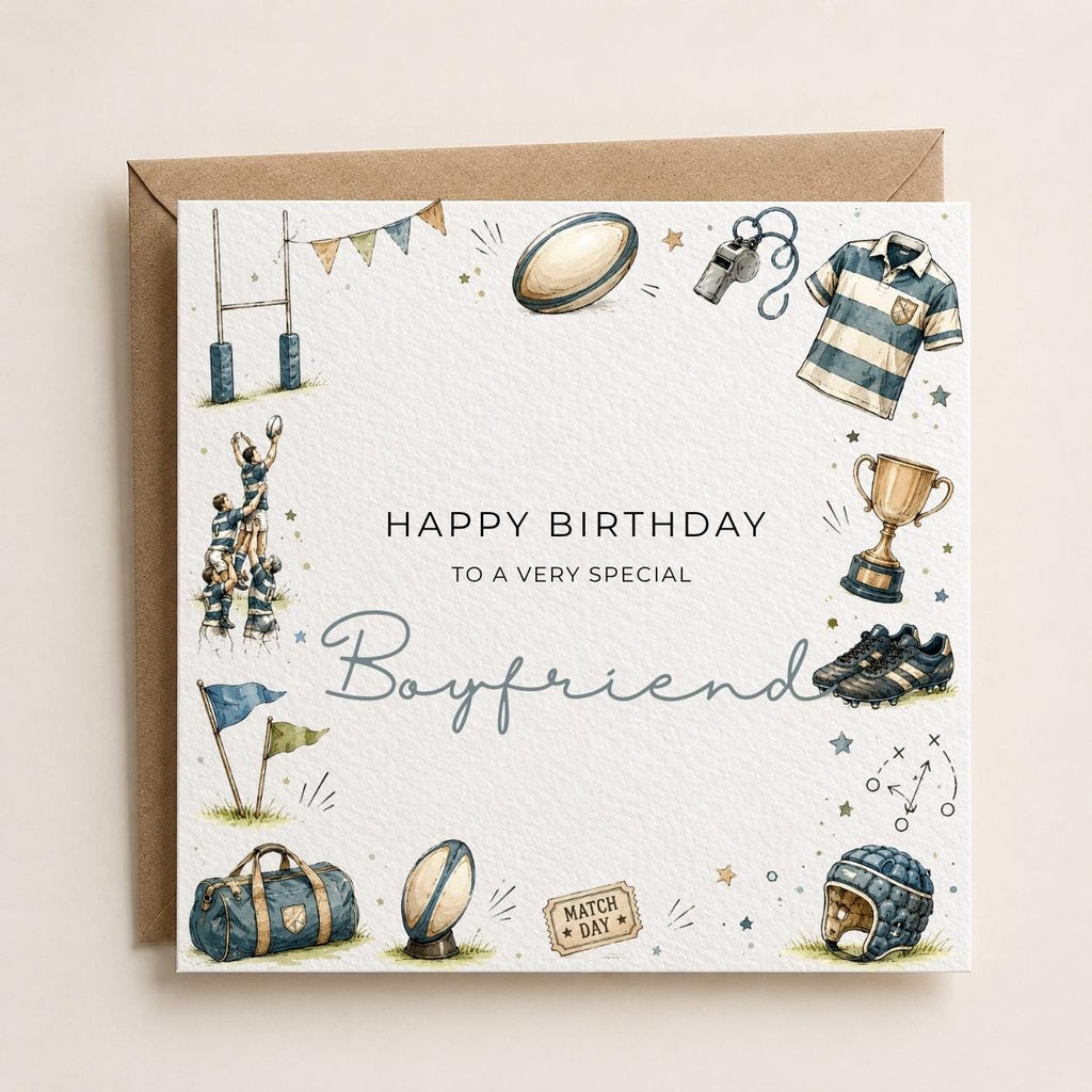 Personalised Rugby Theme Birthday Card for Husband, Dad, Grandad, Son,  Uncle, Brother etc