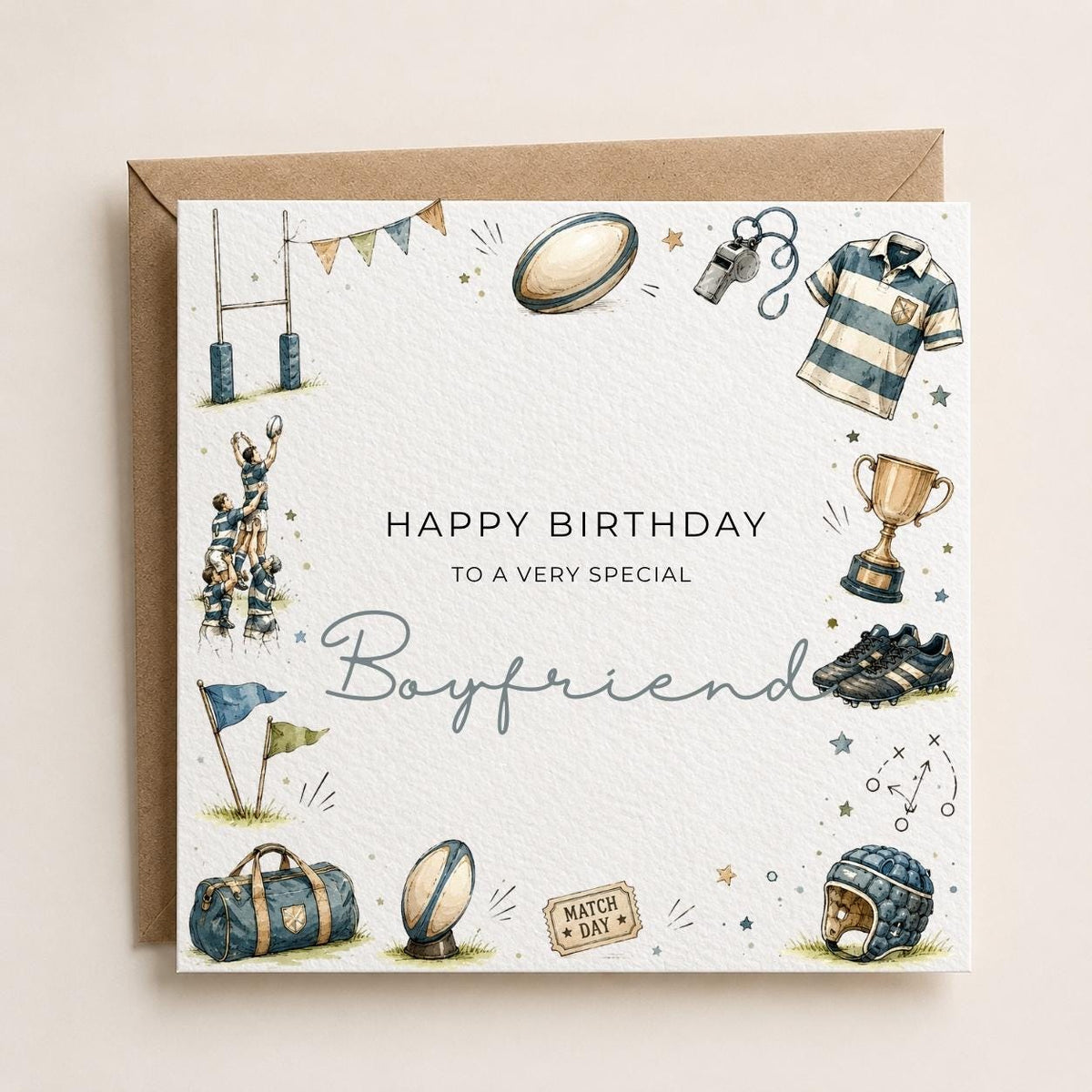 Personalised Rugby Theme Birthday Card for Husband, Dad, Grandad, Son,  Uncle, Brother etc