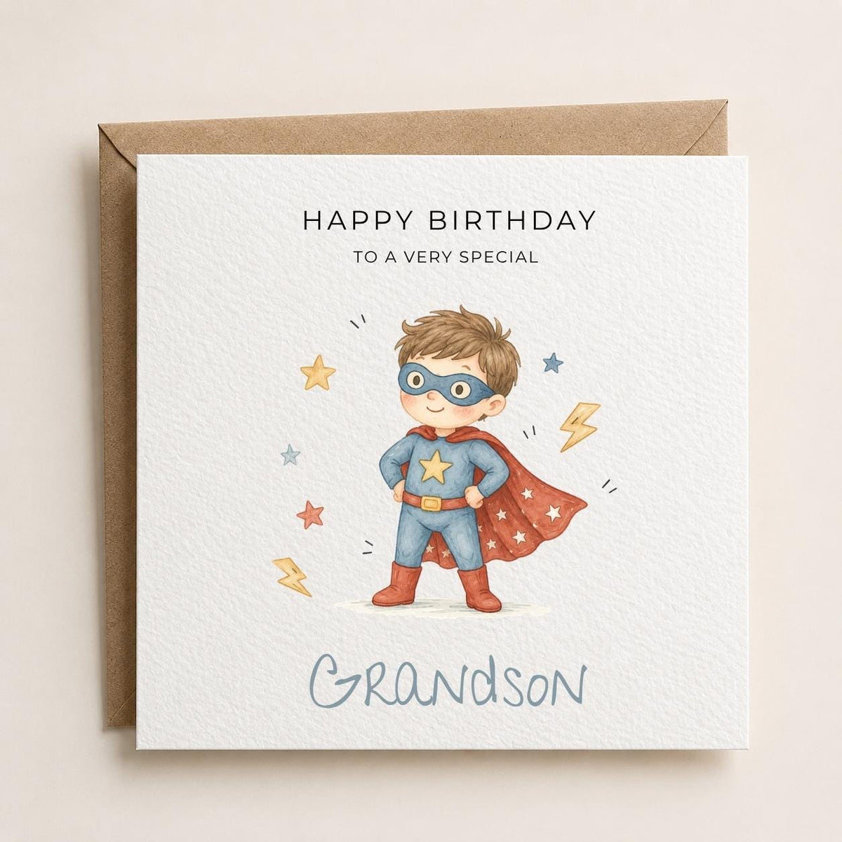 Personalised Superhero Theme Birthday Card for Son, Grandson, Brother etc