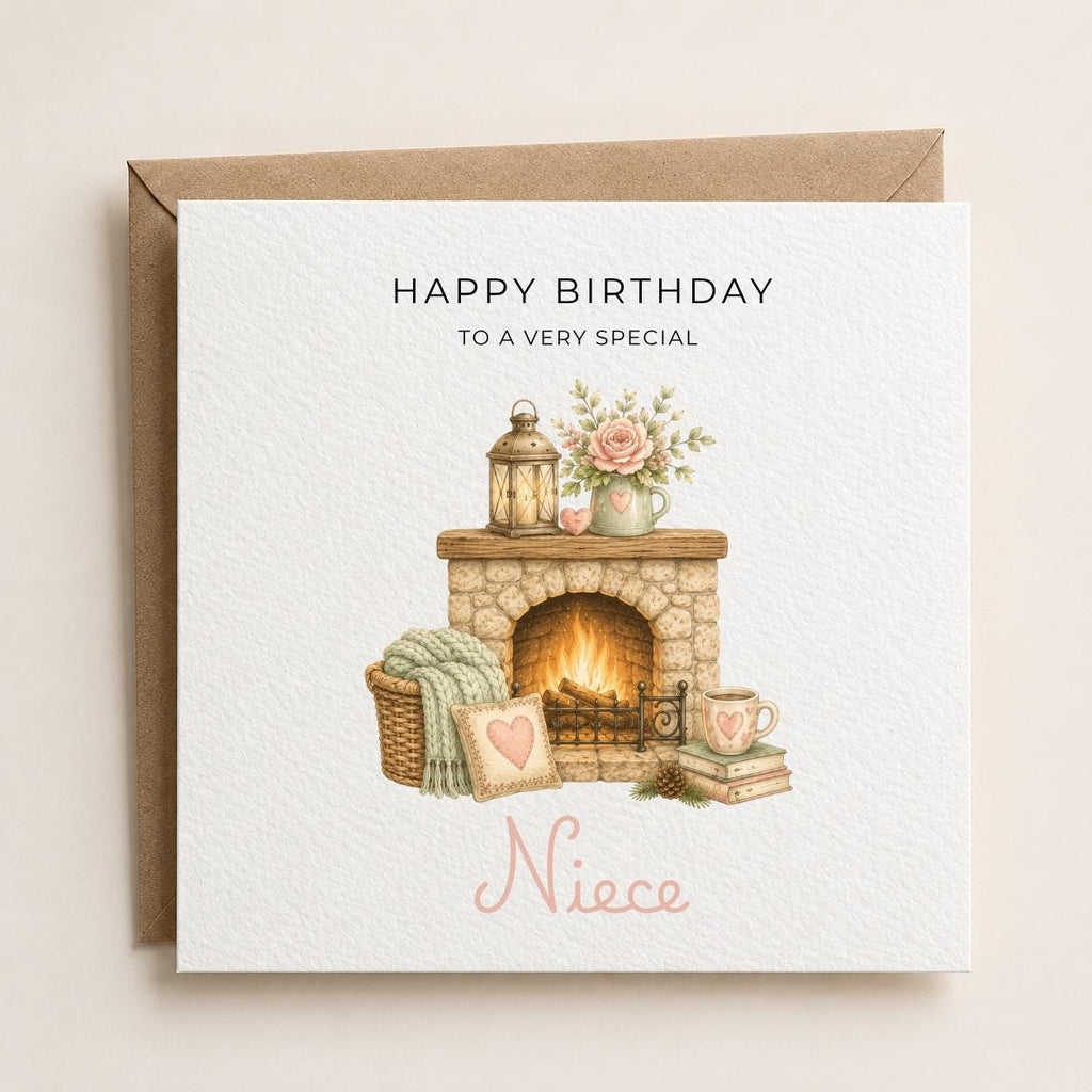 Personalised Cosy Theme Birthday Card for Wife, Mum, Grandma, Daughter, Auntie, Sister etc