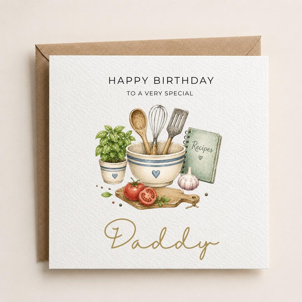 Personalised Chef / Cooking Theme Birthday Card for Husband, Dad, Grandad, Son,  Uncle, Brother etc