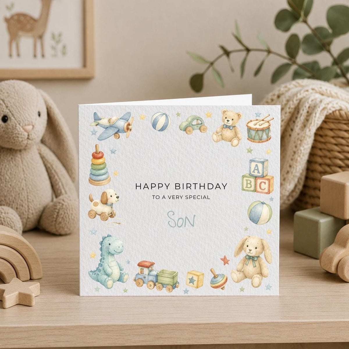 Personalised Toys Theme Birthday Card for Son, Grandson, Brother etc