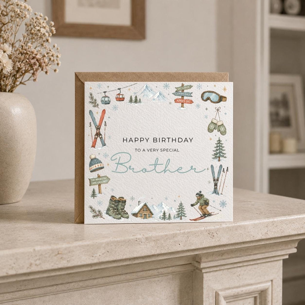 Personalised Skiing Theme Birthday Card for Husband, Dad, Grandad, Son,  Uncle, Brother etc