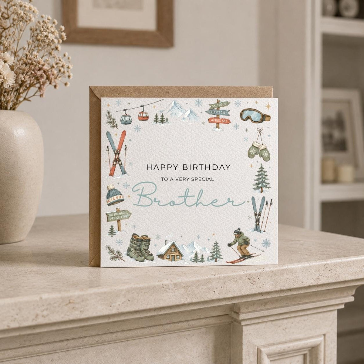 Personalised Skiing Theme Birthday Card for Husband, Dad, Grandad, Son,  Uncle, Brother etc