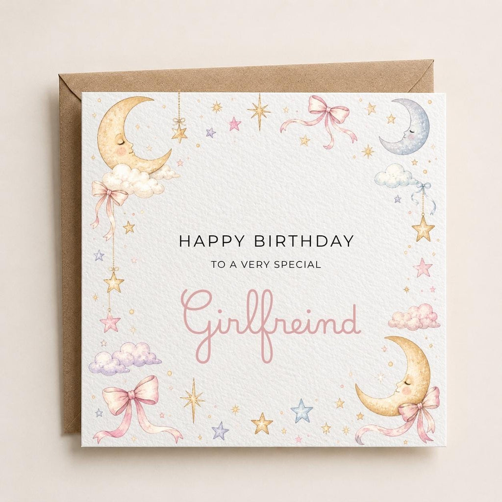Personalised Moon / Stars Theme Birthday Card for Wife, Mum, Grandma, Daughter, Auntie, Sister etc