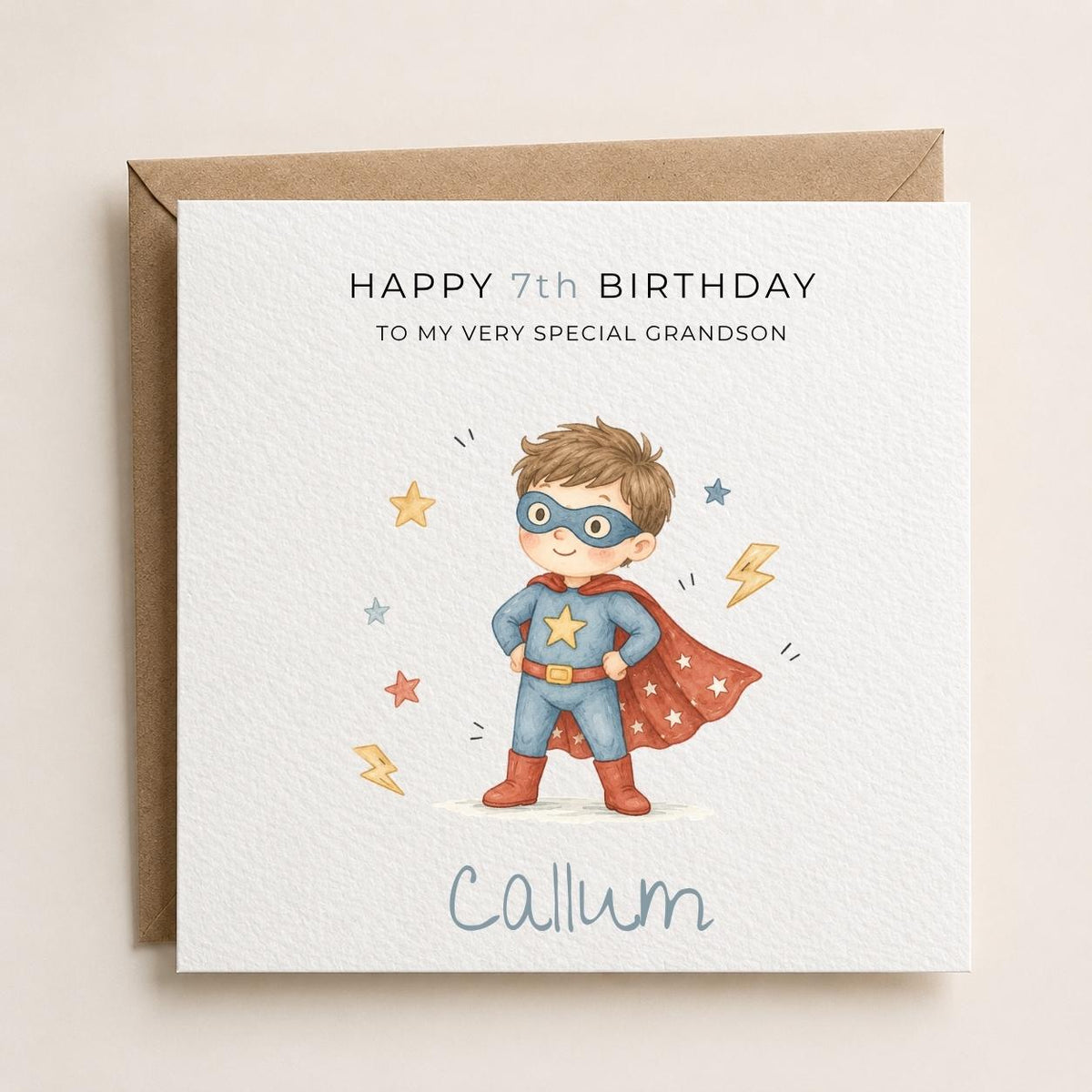Personalised Superhero Theme Birthday Card for Son, Grandson, Brother etc