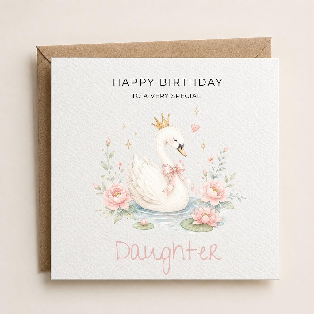 Personalised Swan Theme Birthday Card for Daughter, Granddaughter, Sister etc