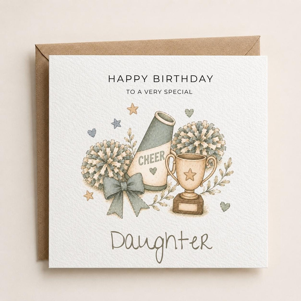 Personalised Cheerleading Theme Birthday Card for Daughter, Granddaughter, Sister etc