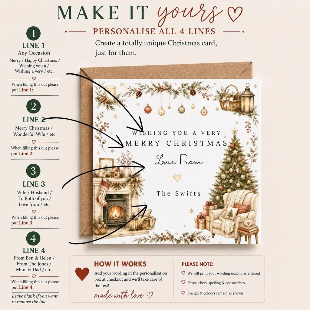 Personalised Christmas Card | Vintage Festive Greeting | Luxury Xmas Keepsake | Completely Customisable | Cosy Cottage