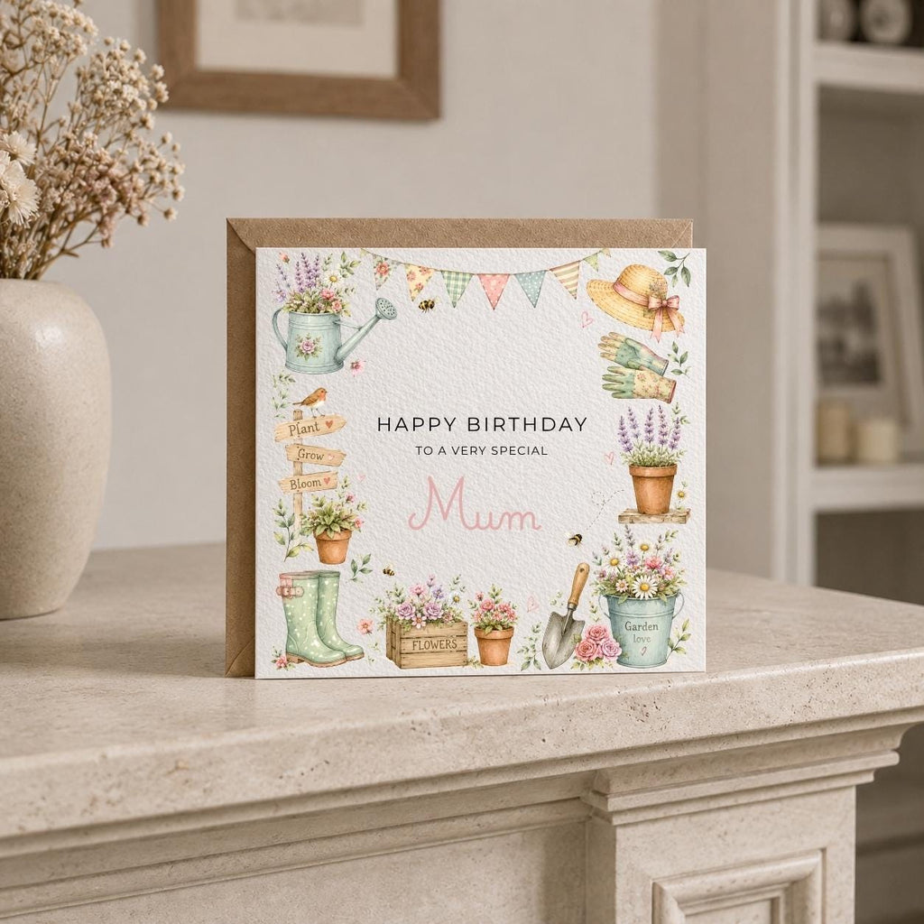 Personalised Gardening Theme Birthday Card for Wife, Mum, Grandma, Daughter, Auntie, Sister etc