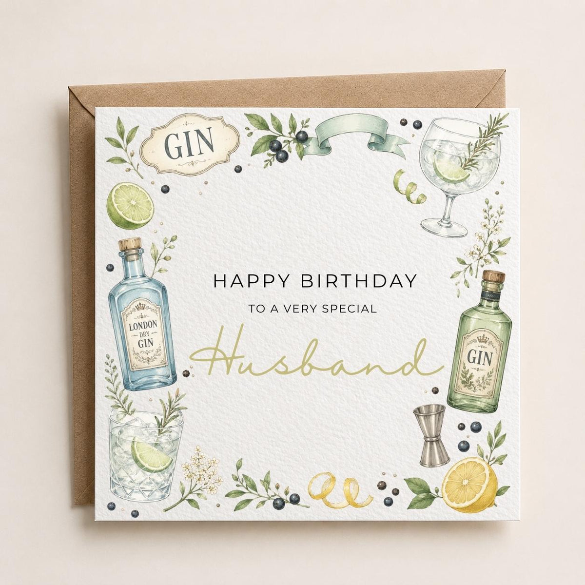 Personalised Gin Theme Birthday Card for Husband, Dad, Grandad, Son,  Uncle, Brother etc