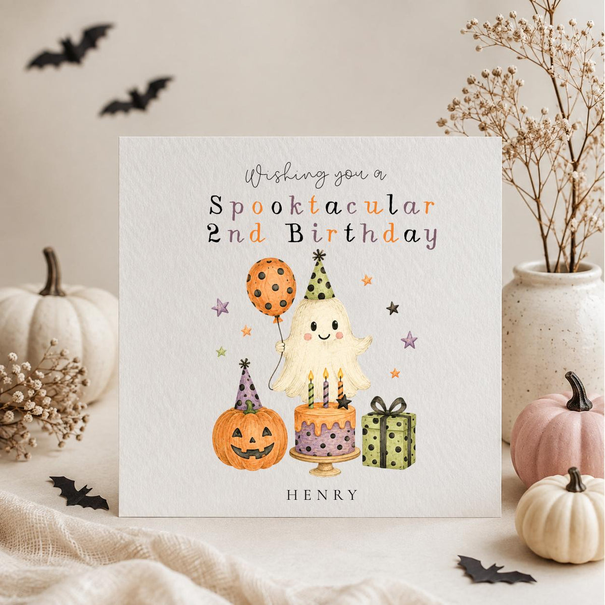Personalised Halloween Birthday Card, Any Age, Any Name.