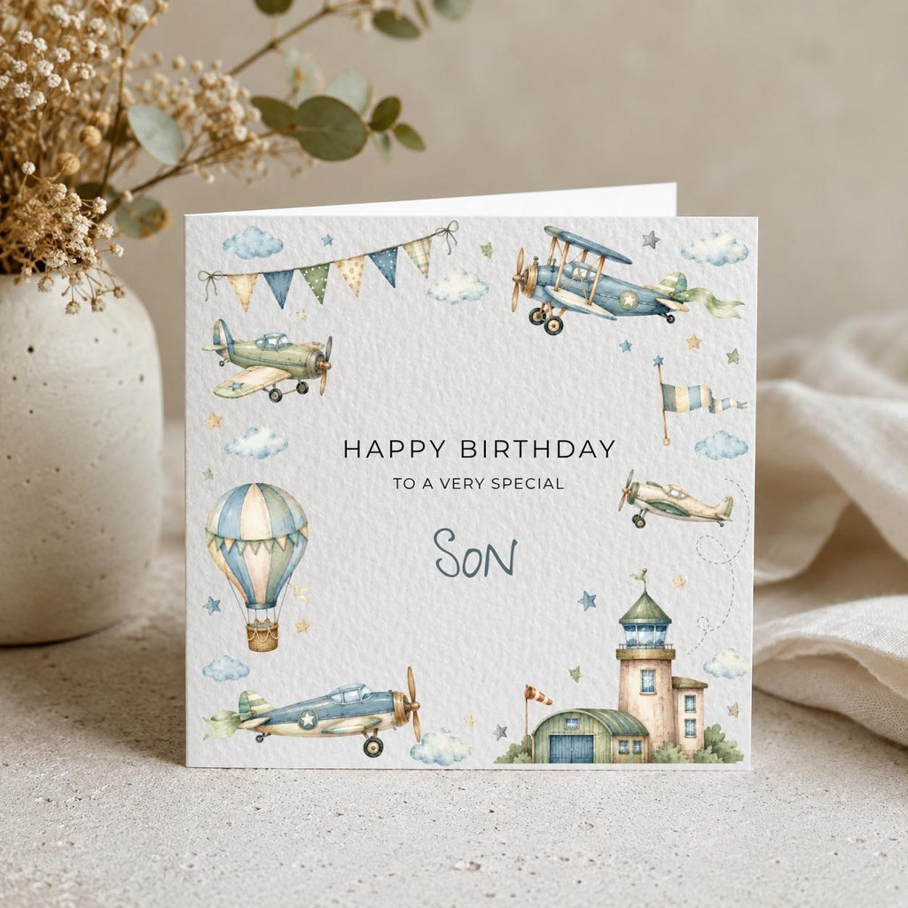 Personalised Airplane Theme Birthday Card for Son, Grandson, Brother etc
