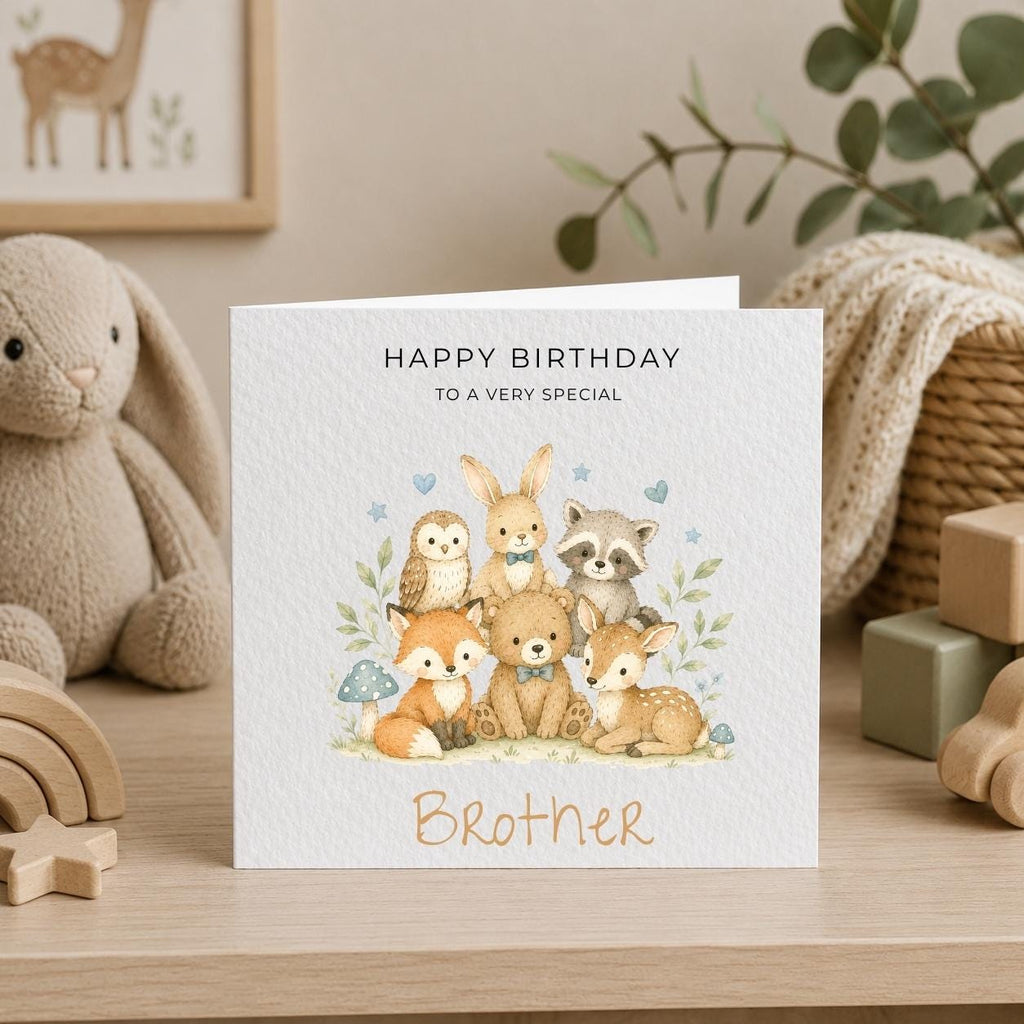 Personalised Woodland Theme Birthday Card for Son, Grandson, Brother etc