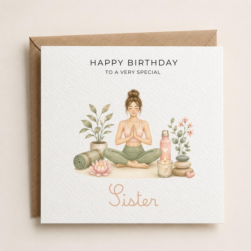 Personalised Yoga Theme Birthday Card for Wife, Mum, Grandma, Daughter, Auntie, Sister etc