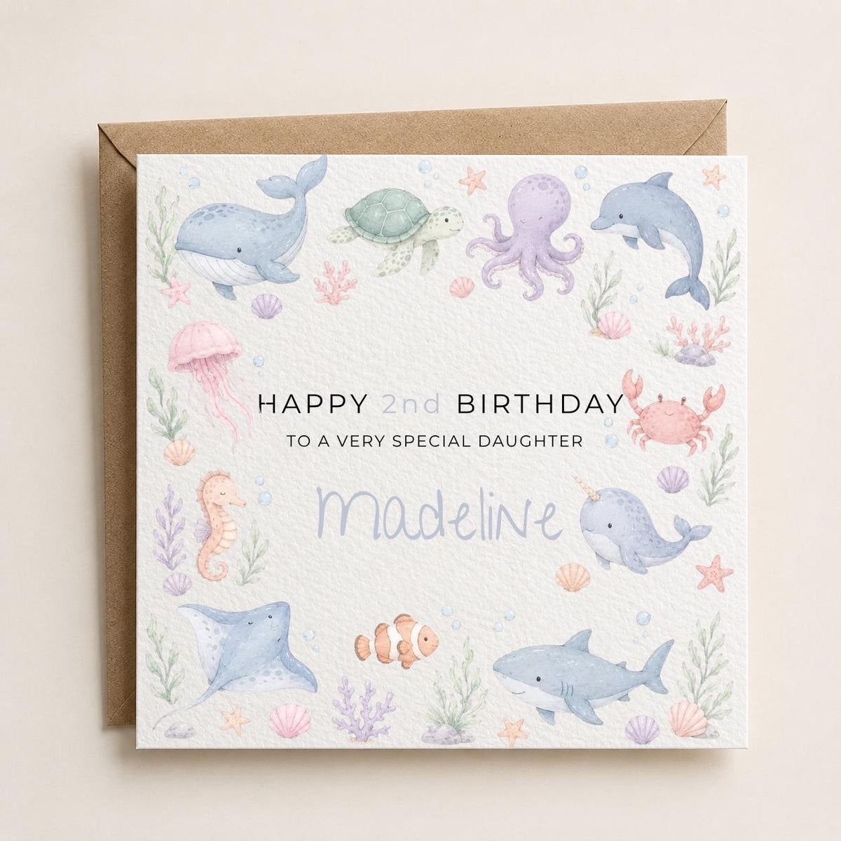 Personalised Ocean Theme Birthday Card for Daughter, Granddaughter, Sister etc