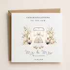 Personalised Just Married Wedding Card | Vintage Cream Car, Custom Surname, Date