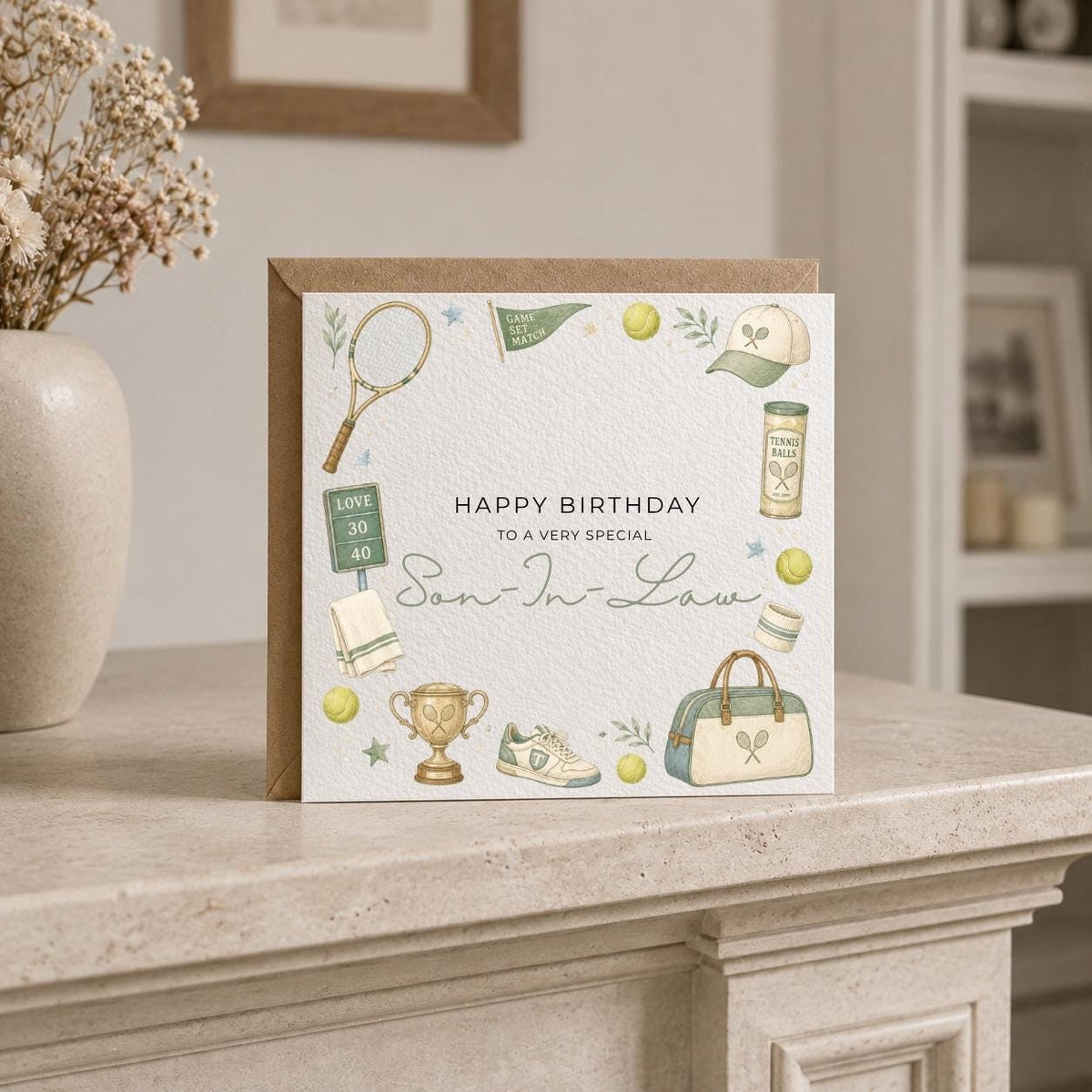 Personalised Tennis Theme Birthday Card for Husband, Dad, Grandad, Son,  Uncle, Brother etc